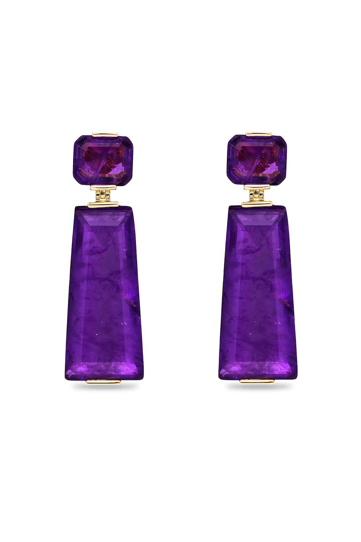 Gold Finish Purple Moon Stone Dangler Earrings In Sterling Silver