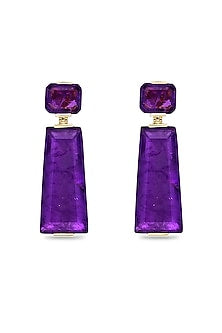 Gold Finish Purple Moon Stone Dangler Earrings In Sterling Silver