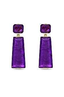 Gold Finish Purple Moon Stone Dangler Earrings In Sterling Silver