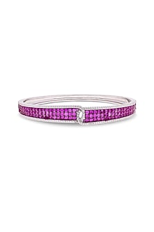White Rhodium Finish Ruby Spinel Stone Bangle In Sterling Silver