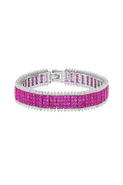 White Rhodium Finish Ruby Spinel Stone Tennis Bracelet In Sterling Silver