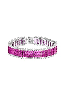 White Rhodium Finish Ruby Spinel Stone Tennis Bracelet In Sterling Silver