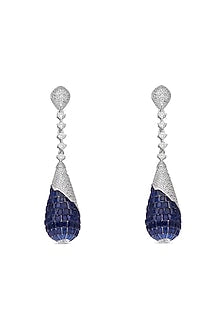White Rhodium Finish Sapphire Spinel Stone Dangler Earrings In Sterling Silver