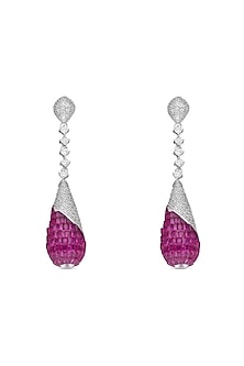 White Rhodium Finish Ruby Spinel Stone Dangler Earrings In Sterling Silver