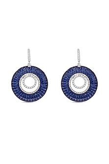 White Rhodium Finish Sapphire Spinel Stone Dangler Earrings In Sterling Silver