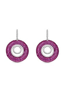 White Rhodium Finish Ruby Spinel Stone Dangler Earrings In Sterling Silver