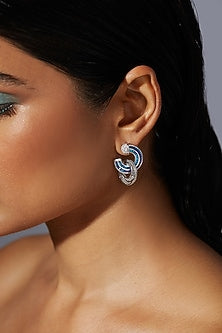 White Rhodium Finish Sapphire Spinel Stone & Zircon Hoop Earrings In Sterling Silver