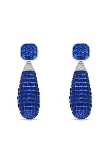 White Rhodium Finish Sapphire Spinel Stone Dangler Earrings In Sterling Silver