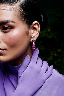 White Rhodium Finish Ruby Spinel Stone Dangler Earrings In Sterling Silver