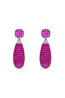 White Rhodium Finish Ruby Spinel Stone Dangler Earrings In Sterling Silver