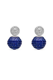 White Rhodium Finish Sapphire Spinel Stone Stud Earrings In Sterling Silver