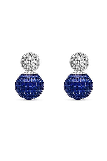 White Rhodium Finish Sapphire Spinel Stone Stud Earrings In Sterling Silver