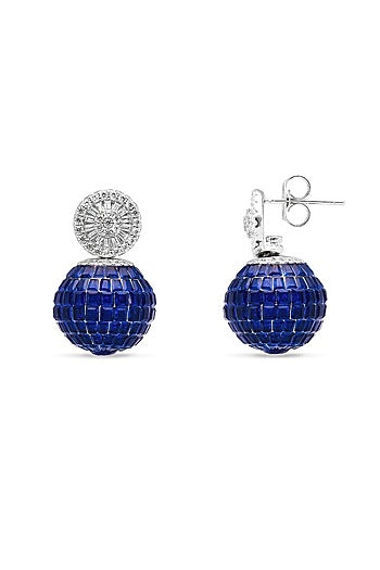 White Rhodium Finish Sapphire Spinel Stone Stud Earrings In Sterling Silver