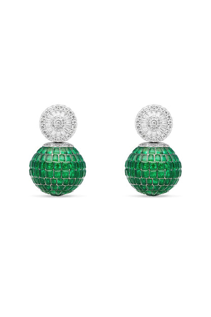 White Rhodium Finish Emerald Spinel Stone Stud Earrings In Sterling Silver