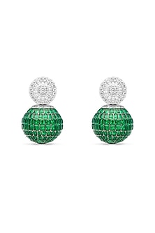 White Rhodium Finish Emerald Spinel Stone Stud Earrings In Sterling Silver