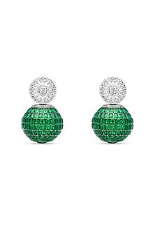 White Rhodium Finish Emerald Spinel Stone Stud Earrings In Sterling Silver