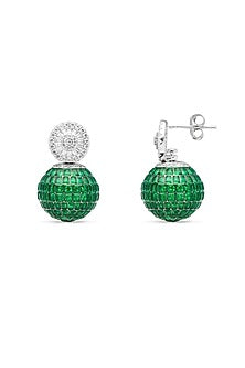 White Rhodium Finish Emerald Spinel Stone Stud Earrings In Sterling Silver