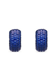 White Rhodium Finish Sapphire Spinel Stone Huggie Earrings In Sterling Silver