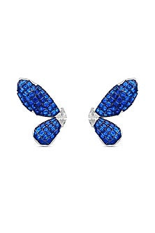 White Rhodium Finish Sapphire Spinel Stone Butterfly Stud Earrings In Sterling Silver