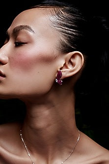 White Rhodium Finish Ruby Spinel Stone Butterfly Stud Earrings In Sterling Silver