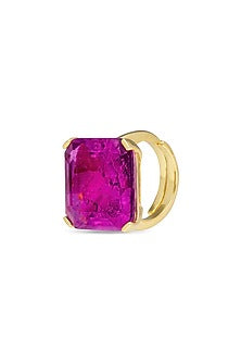 Gold Finish Dark Magenta Natural Stone Adjustable Ring In Sterling Silver