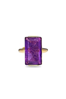 Gold Finish Purple Natural Stone Aztec Adjustable Ring In Sterling Silver