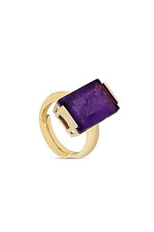 Gold Finish Purple Natural Stone Aztec Adjustable Ring In Sterling Silver