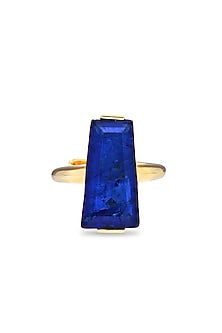 Gold Finish Blue Moon Stone Adjustable Ring In Sterling Silver
