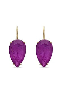 Gold Finish Amethyst Natural Stone Dangler Earrings In Sterling Silver