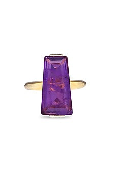 Gold Finish Purple Moon Stone Adjustable Ring In Sterling Silver
