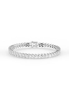 White Rhodium Finish Marquise-Shaped Cubic Zirconia Crystal Tennis Bracelet In Sterling Silver