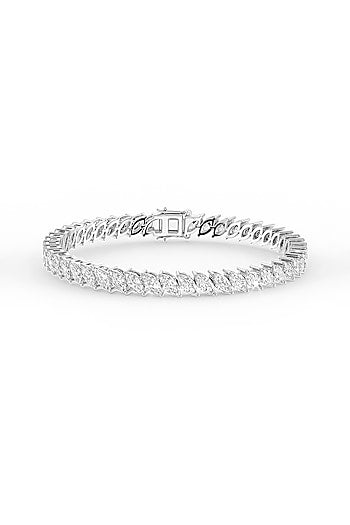 White Rhodium Finish Marquise-Shaped Cubic Zirconia Crystal Tennis Bracelet In Sterling Silver