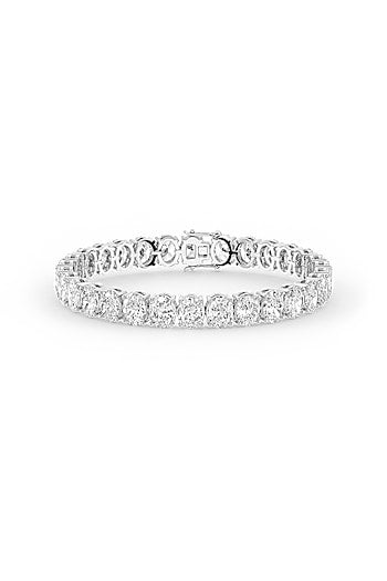 White Rhodium Finish Oval-Shaped Cubic Zirconia Crystal Tennis Bracelet In Sterling Silver