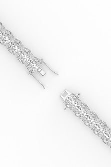 White Rhodium Finish Oval-Shaped Cubic Zirconia Crystal Tennis Bracelet In Sterling Silver