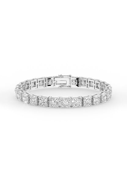 White Rhodium Finish Square-Shaped Cubic Zirconia Crystal Tennis Bracelet In Sterling Silver