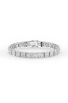White Rhodium Finish Square-Shaped Cubic Zirconia Crystal Tennis Bracelet In Sterling Silver