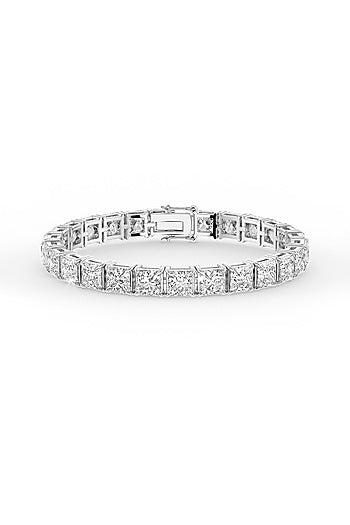 White Rhodium Finish Square-Shaped Cubic Zirconia Crystal Tennis Bracelet In Sterling Silver