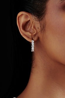 White Rhodium Finish Heart-Shaped Cubic Zirconia Crystal Hoop Earrings In Sterling Silver