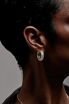 Gold Finish Emerald-Cut Cubic Zirconia Crystal Hoop Earrings In Sterling Silver
