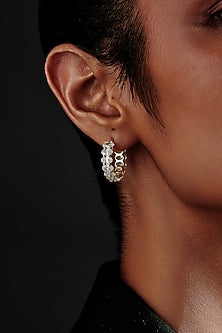 Gold Finish Oval-Shape Cubic Zirconia Crystal Hoop Earrings In Sterling Silver