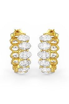 Gold Finish Oval-Shape Cubic Zirconia Crystal Hoop Earrings In Sterling Silver