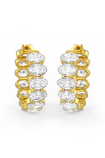 Gold Finish Oval-Shape Cubic Zirconia Crystal Hoop Earrings In Sterling Silver