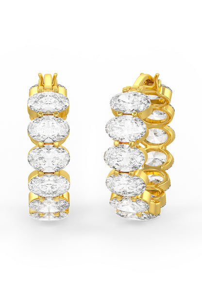 Gold Finish Oval-Shape Cubic Zirconia Crystal Hoop Earrings In Sterling Silver