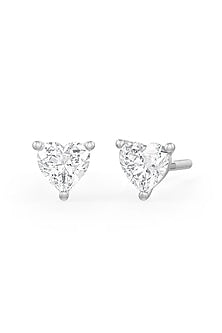 White Rhodium Finish Heart-Shaped Cubic Zirconia Crystal Stud Earrings In Sterling Silver