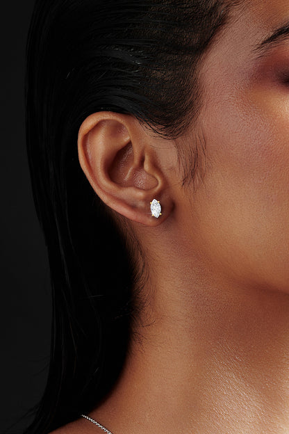 Gold Finish Marquise-Shaped Cubic Zirconia Crystal Stud Earrings In Sterling Silver