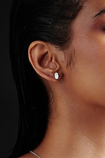 Gold Finish Marquise-Shaped Cubic Zirconia Crystal Stud Earrings In Sterling Silver