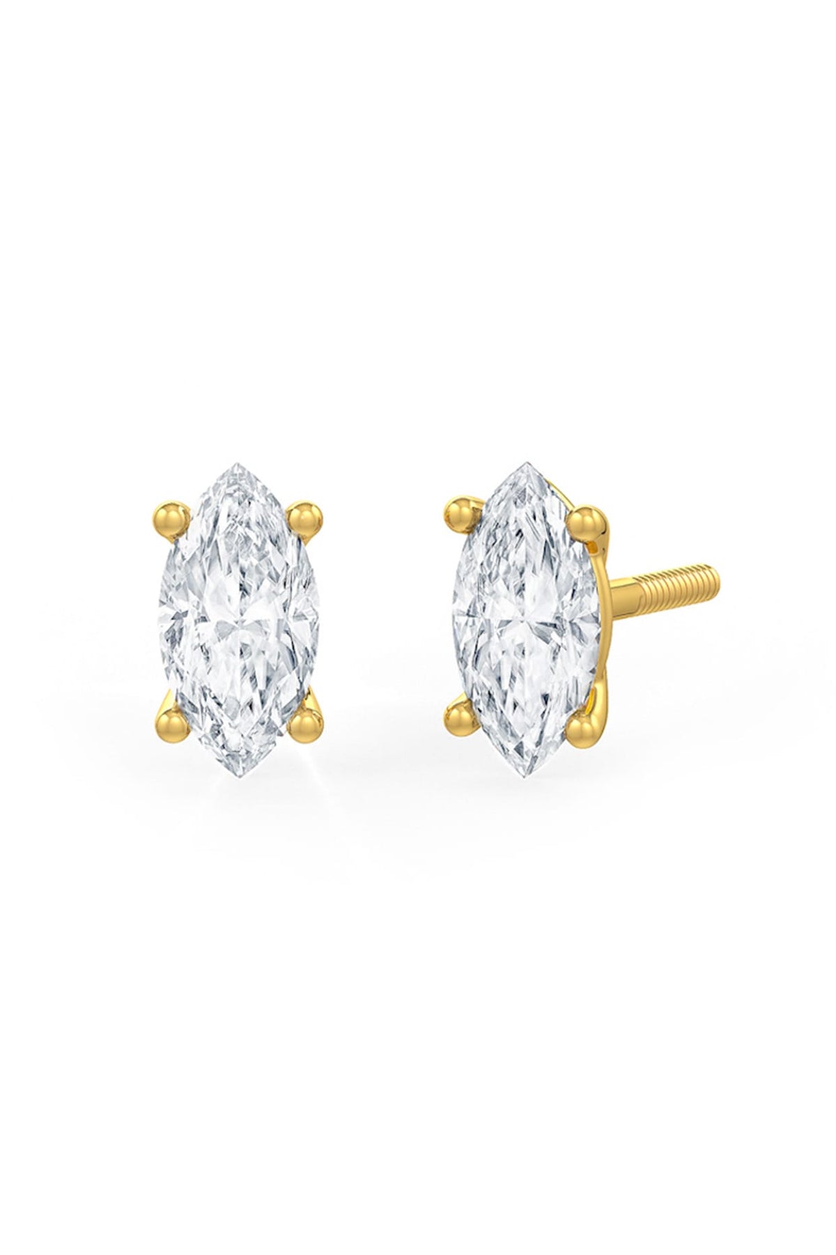 Gold Finish Marquise-Shaped Cubic Zirconia Crystal Stud Earrings In Sterling Silver