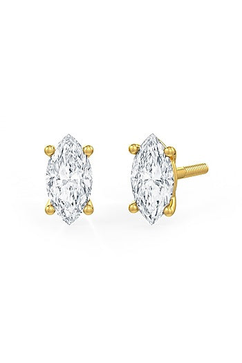 Gold Finish Marquise-Shaped Cubic Zirconia Crystal Stud Earrings In Sterling Silver