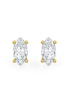 Gold Finish Marquise-Shaped Cubic Zirconia Crystal Stud Earrings In Sterling Silver