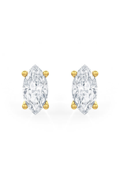 Gold Finish Marquise-Shaped Cubic Zirconia Crystal Stud Earrings In Sterling Silver